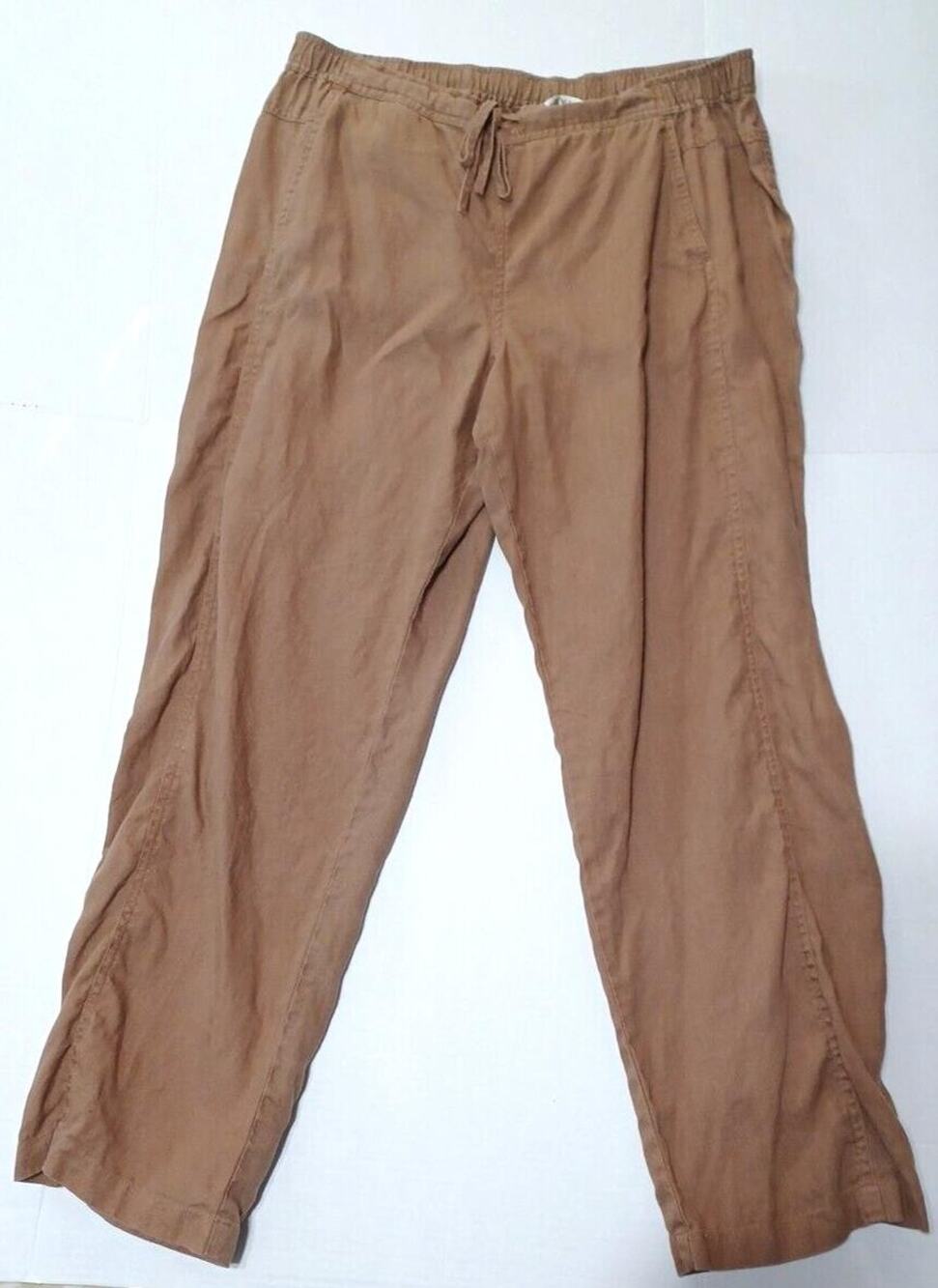 Orvis Women's Brown Linen Pants Sz L Gorpcore Pull On Elastic Drawstring